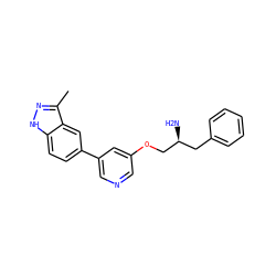 Cc1n[nH]c2ccc(-c3cncc(OC[C@@H](N)Cc4ccccc4)c3)cc12 ZINC000016052569