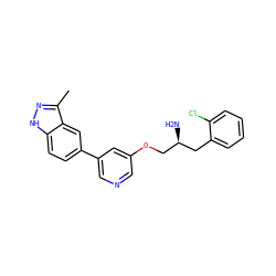 Cc1n[nH]c2ccc(-c3cncc(OC[C@@H](N)Cc4ccccc4Cl)c3)cc12 ZINC000014961634