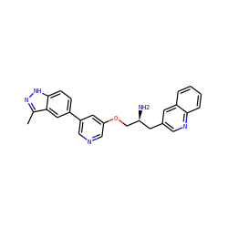 Cc1n[nH]c2ccc(-c3cncc(OC[C@@H](N)Cc4cnc5ccccc5c4)c3)cc12 ZINC000014957858
