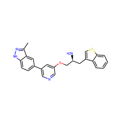 Cc1n[nH]c2ccc(-c3cncc(OC[C@@H](N)Cc4csc5ccccc45)c3)cc12 ZINC000014957839