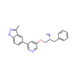 Cc1n[nH]c2ccc(-c3cncc(OC[C@H](N)Cc4ccccc4)c3)cc12 ZINC000016052884