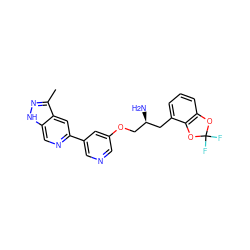 Cc1n[nH]c2cnc(-c3cncc(OC[C@@H](N)Cc4cccc5c4OC(F)(F)O5)c3)cc12 ZINC000045300556