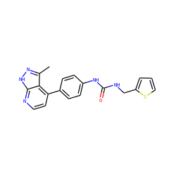 Cc1n[nH]c2nccc(-c3ccc(NC(=O)NCc4cccs4)cc3)c12 ZINC001772630705