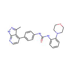 Cc1n[nH]c2nccc(-c3ccc(NC(=O)Nc4ccccc4N4CCOCC4)cc3)c12 ZINC001772654886