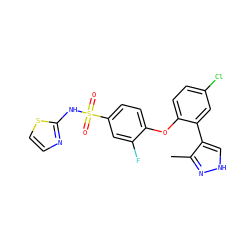 Cc1n[nH]cc1-c1cc(Cl)ccc1Oc1ccc(S(=O)(=O)Nc2nccs2)cc1F ZINC000095581712