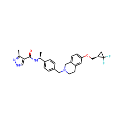Cc1n[nH]cc1C(=O)N[C@@H](C)c1ccc(CN2CCc3cc(OC[C@H]4CC4(F)F)ccc3C2)cc1 ZINC001772649046