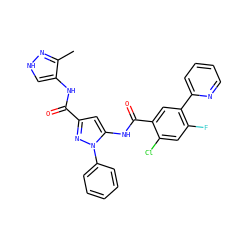 Cc1n[nH]cc1NC(=O)c1cc(NC(=O)c2cc(-c3ccccn3)c(F)cc2Cl)n(-c2ccccc2)n1 ZINC001772596308