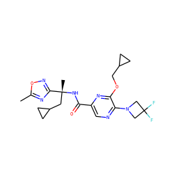 Cc1nc([C@@](C)(CC2CC2)NC(=O)c2cnc(N3CC(F)(F)C3)c(OCC3CC3)n2)no1 ZINC000207386231