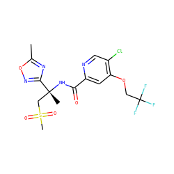Cc1nc([C@@](C)(CS(C)(=O)=O)NC(=O)c2cc(OCC(F)(F)F)c(Cl)cn2)no1 ZINC000149240517