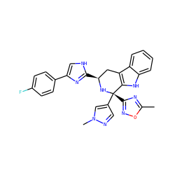 Cc1nc([C@@]2(c3cnn(C)c3)N[C@@H](c3nc(-c4ccc(F)cc4)c[nH]3)Cc3c2[nH]c2ccccc32)no1 ZINC000043204131