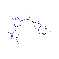 Cc1nc([C@@H]2C[C@H]2c2cn3ccc(F)cc3n2)cc(-n2nc(C)nc2C)n1 ZINC000209356142