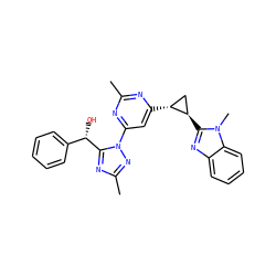 Cc1nc([C@@H]2C[C@H]2c2nc3ccccc3n2C)cc(-n2nc(C)nc2[C@@H](O)c2ccccc2)n1 ZINC000207202407