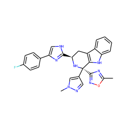 Cc1nc([C@]2(c3cnn(C)c3)N[C@@H](c3nc(-c4ccc(F)cc4)c[nH]3)Cc3c2[nH]c2ccccc32)no1 ZINC000043204132