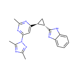 Cc1nc([C@H]2C[C@@H]2c2nc3ccccc3[nH]2)cc(-n2nc(C)nc2C)n1 ZINC000142995464