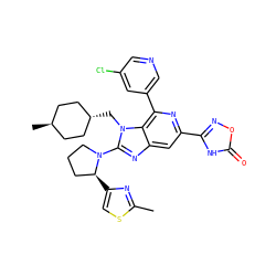 Cc1nc([C@H]2CCCN2c2nc3cc(-c4noc(=O)[nH]4)nc(-c4cncc(Cl)c4)c3n2C[C@H]2CC[C@H](C)CC2)cs1 ZINC000261190801