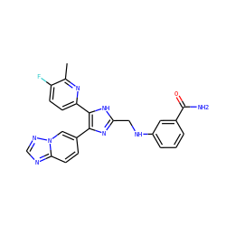 Cc1nc(-c2[nH]c(CNc3cccc(C(N)=O)c3)nc2-c2ccc3ncnn3c2)ccc1F ZINC000473154249