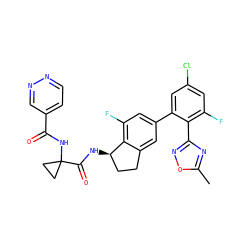 Cc1nc(-c2c(F)cc(Cl)cc2-c2cc(F)c3c(c2)CC[C@H]3NC(=O)C2(NC(=O)c3ccnnc3)CC2)no1 ZINC000142294744