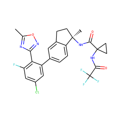Cc1nc(-c2c(F)cc(Cl)cc2-c2ccc3c(c2)CC[C@@]3(C)NC(=O)C2(NC(=O)C(F)(F)F)CC2)no1 ZINC000169697137