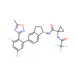 Cc1nc(-c2c(F)cc(Cl)cc2-c2ccc3c(c2)CC[C@@H]3NC(=O)C2(NC(=O)C(F)(F)F)CC2)no1 ZINC000169697121