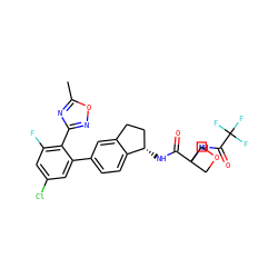 Cc1nc(-c2c(F)cc(Cl)cc2-c2ccc3c(c2)CC[C@@H]3NC(=O)C2(NC(=O)C(F)(F)F)COC2)no1 ZINC000169697124