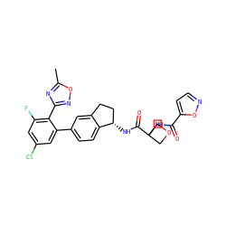 Cc1nc(-c2c(F)cc(Cl)cc2-c2ccc3c(c2)CC[C@@H]3NC(=O)C2(NC(=O)c3ccno3)COC2)no1 ZINC000142296855