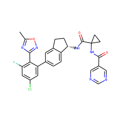 Cc1nc(-c2c(F)cc(Cl)cc2-c2ccc3c(c2)CC[C@@H]3NC(=O)C2(NC(=O)c3cncnc3)CC2)no1 ZINC000142262091