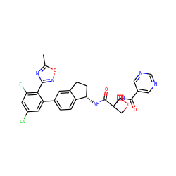 Cc1nc(-c2c(F)cc(Cl)cc2-c2ccc3c(c2)CC[C@@H]3NC(=O)C2(NC(=O)c3cncnc3)COC2)no1 ZINC000142263855