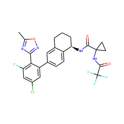 Cc1nc(-c2c(F)cc(Cl)cc2-c2ccc3c(c2)CCC[C@H]3NC(=O)C2(NC(=O)C(F)(F)F)CC2)no1 ZINC000142247926