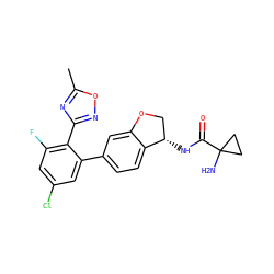 Cc1nc(-c2c(F)cc(Cl)cc2-c2ccc3c(c2)OC[C@@H]3NC(=O)C2(N)CC2)no1 ZINC000169697154