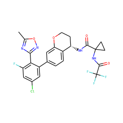 Cc1nc(-c2c(F)cc(Cl)cc2-c2ccc3c(c2)OCC[C@@H]3NC(=O)C2(NC(=O)C(F)(F)F)CC2)no1 ZINC000169697130
