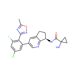 Cc1nc(-c2c(F)cc(Cl)cc2-c2cnc3c(c2)CC[C@H]3NC(=O)C2(N)CC2)no1 ZINC000142262530
