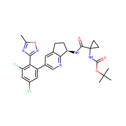 Cc1nc(-c2c(F)cc(Cl)cc2-c2cnc3c(c2)CC[C@H]3NC(=O)C2(NC(=O)OC(C)(C)C)CC2)no1 ZINC000142262965