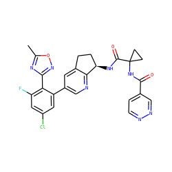 Cc1nc(-c2c(F)cc(Cl)cc2-c2cnc3c(c2)CC[C@H]3NC(=O)C2(NC(=O)c3ccnnc3)CC2)no1 ZINC000142234258