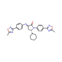 Cc1nc(-c2ccc(/N=C3\C[C@@H](C4CCCCC4)N(c4ccc(-c5noc(C)n5)cc4)C3=O)cc2)no1 ZINC000169696295