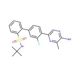 Cc1nc(-c2ccc(-c3ccccc3S(=O)(=O)NC(C)(C)C)cc2F)cnc1N ZINC000224745258