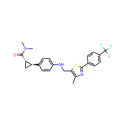 Cc1nc(-c2ccc(C(F)(F)F)cc2)sc1CNc1ccc([C@H]2C[C@@H]2C(=O)N(C)C)cc1 ZINC000028571042