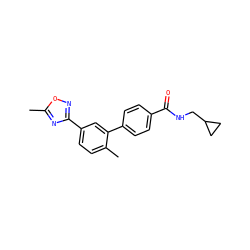 Cc1nc(-c2ccc(C)c(-c3ccc(C(=O)NCC4CC4)cc3)c2)no1 ZINC000029130925