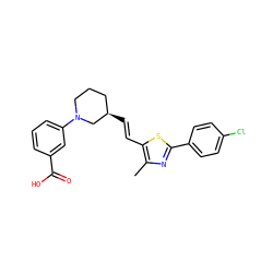 Cc1nc(-c2ccc(Cl)cc2)sc1/C=C/[C@@H]1CCCN(c2cccc(C(=O)O)c2)C1 ZINC000073239925