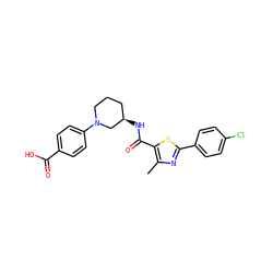 Cc1nc(-c2ccc(Cl)cc2)sc1C(=O)N[C@@H]1CCCN(c2ccc(C(=O)O)cc2)C1 ZINC000073224971