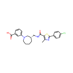 Cc1nc(-c2ccc(Cl)cc2)sc1C(=O)NC[C@@H]1CCCCN(c2cccc(C(=O)O)c2)C1 ZINC000073224662