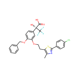 Cc1nc(-c2ccc(Cl)cc2)sc1CCOc1cc([C@@](O)(C(=O)O)C(F)(F)F)ccc1OCc1ccccc1 ZINC000028961484