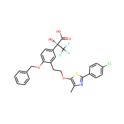 Cc1nc(-c2ccc(Cl)cc2)sc1OCCc1cc([C@@](O)(C(=O)O)C(F)(F)F)ccc1OCc1ccccc1 ZINC000064499412