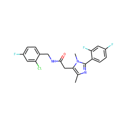 Cc1nc(-c2ccc(F)cc2F)n(C)c1CC(=O)NCc1ccc(F)cc1Cl ZINC000072110417
