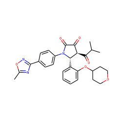 Cc1nc(-c2ccc(N3C(=O)C(=O)[C@@H](C(=O)C(C)C)[C@@H]3c3ccccc3OC3CCOCC3)cc2)no1 ZINC000169696421