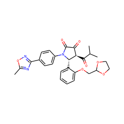 Cc1nc(-c2ccc(N3C(=O)C(=O)[C@@H](C(=O)C(C)C)[C@@H]3c3ccccc3OCC3OCCO3)cc2)no1 ZINC000169696417