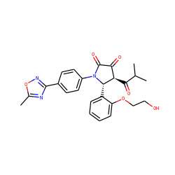 Cc1nc(-c2ccc(N3C(=O)C(=O)[C@@H](C(=O)C(C)C)[C@@H]3c3ccccc3OCCO)cc2)no1 ZINC000169695632