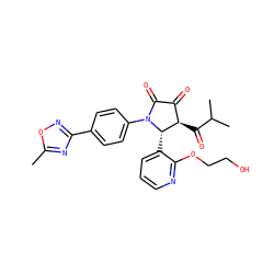 Cc1nc(-c2ccc(N3C(=O)C(=O)[C@@H](C(=O)C(C)C)[C@@H]3c3cccnc3OCCO)cc2)no1 ZINC000169695299