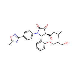 Cc1nc(-c2ccc(N3C(=O)C(=O)[C@@H](C(=O)CC(C)C)[C@@H]3c3ccccc3OCCCO)cc2)no1 ZINC000169696204