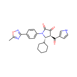 Cc1nc(-c2ccc(N3C(=O)C(=O)[C@@H](C(=O)c4cc[nH]c4)[C@@H]3C3CCCCC3)cc2)no1 ZINC000169696615
