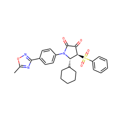 Cc1nc(-c2ccc(N3C(=O)C(=O)[C@@H](S(=O)(=O)c4ccccc4)[C@@H]3C3CCCCC3)cc2)no1 ZINC000169696409